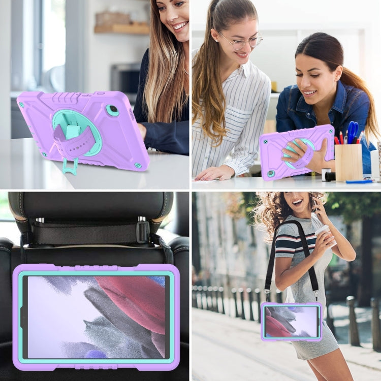 For Samsung Galaxy Tab A7 Lite X Rotation PC Hybrid Silicone Tablet Case with Strap(Purple Cyan) by bashfashion