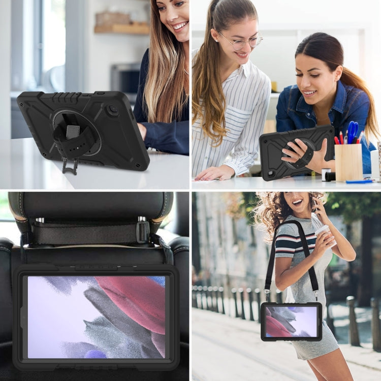 For Samsung Galaxy Tab A7 Lite X Rotation PC Hybrid Silicone Tablet Case with Strap(Full Black) by bashfashion