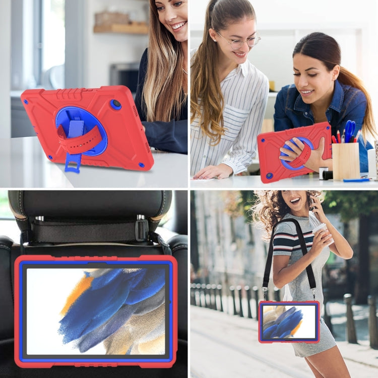 For Samsung Galaxy Tab A8 X200 X Rotation PC Hybrid Silicone Tablet Case with Strap(Red Blue) by bashfashion