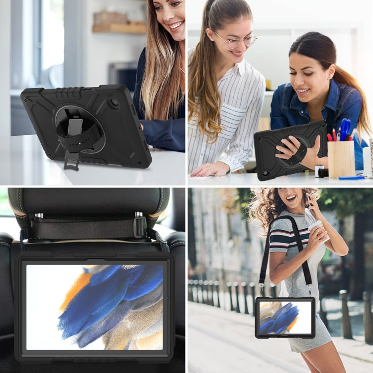 For Samsung Galaxy Tab A8 X200 X Rotation PC Hybrid Silicone Tablet Case with Strap(Full Black) by bashfashion