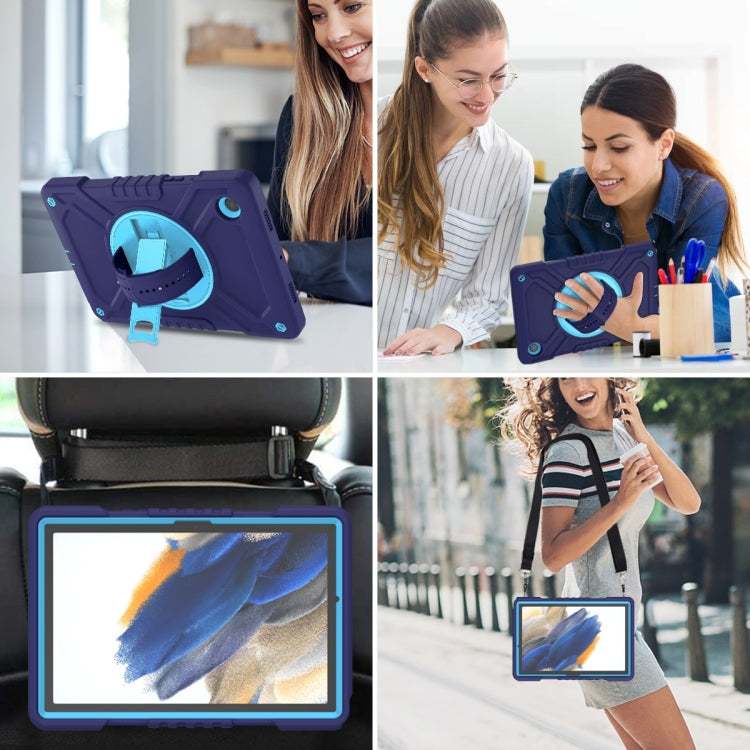 For Samsung Galaxy Tab A8 X200 X Rotation PC Hybrid Silicone Tablet Case with Strap(Navy Sky Blue) by bashfashion