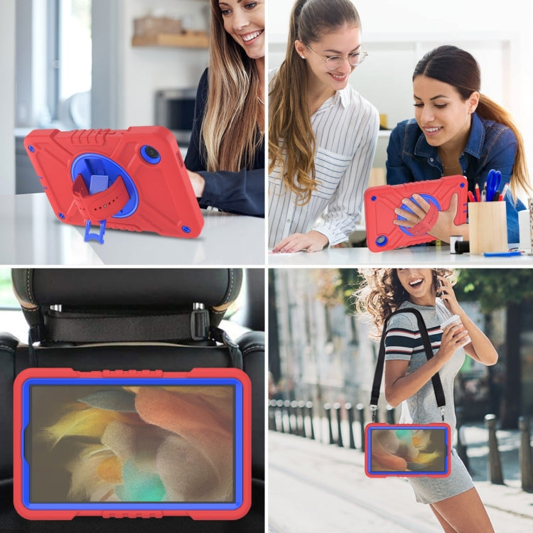 For Samsung Galaxy Tab A11 / A9 X Rotation PC Hybrid Silicone Tablet Case with Strap(Red Blue) by bashfashion