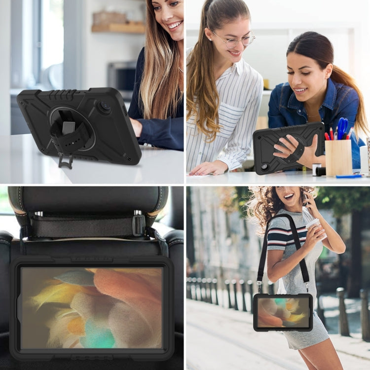 For Samsung Galaxy Tab A11 / A9 X Rotation PC Hybrid Silicone Tablet Case with Strap(Full Black) by bashfashion