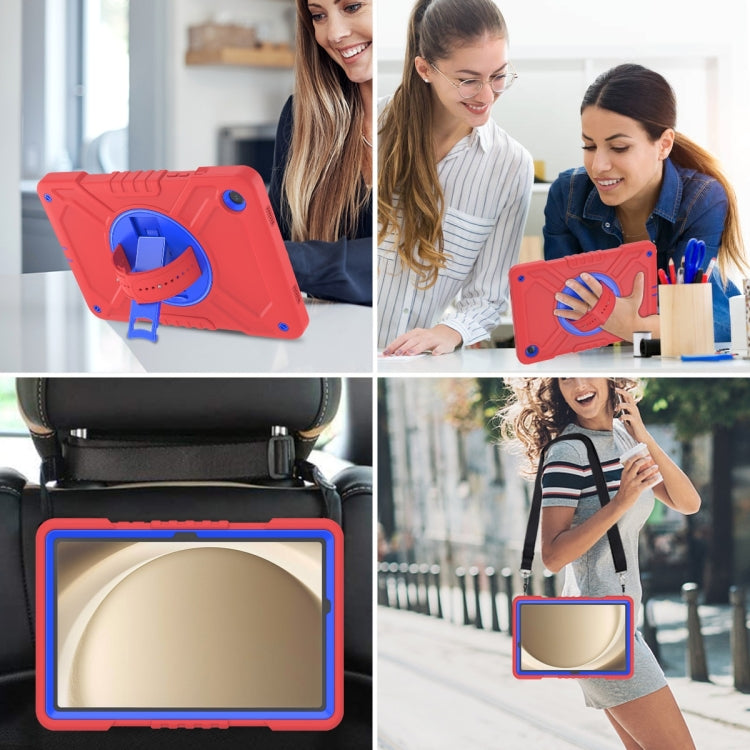 For Samsung Galaxy Tab A11+ / A9+ X Rotation PC Hybrid Silicone Tablet Case with Strap(Red Blue) by bashfashion