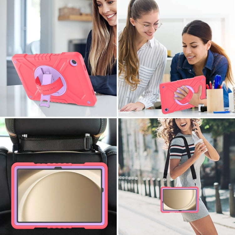 For Samsung Galaxy Tab A11+ / A9+ X Rotation PC Hybrid Silicone Tablet Case with Strap(Red Purple) by bashfashion