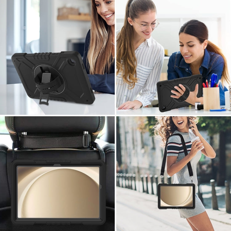 For Samsung Galaxy Tab A11+ / A9+ X Rotation PC Hybrid Silicone Tablet Case with Strap(Full Black) by bashfashion