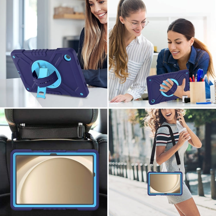 For Samsung Galaxy Tab A11+ / A9+ X Rotation PC Hybrid Silicone Tablet Case with Strap(Navy Sky Blue) by bashfashion