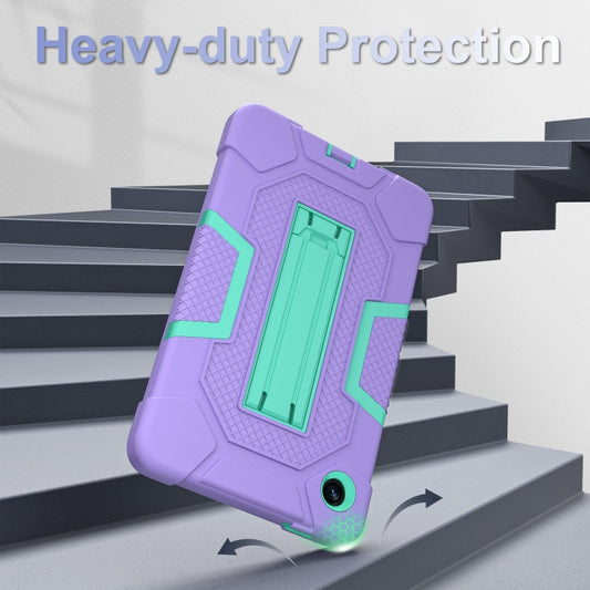 For Samsung Galaxy Tab A9 Contrast Color Robot Silicone Hybrid PC Tablet Case with Holder(Purple Mint Green) by bashfashion