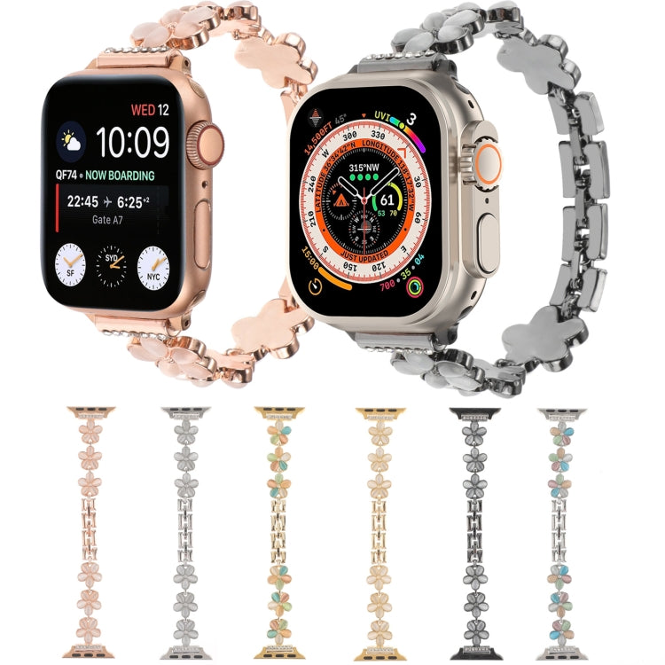 For Apple Watch Ultra 49mm 5-petaled Flower Zinc Alloy Chain Watch Band(Rose Gold Colorful) by bashfashion