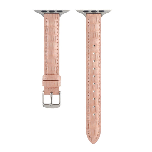 For Apple Watch SE 44mm Slim Crocodile Leather Watch Band(Pink) by bashfashion