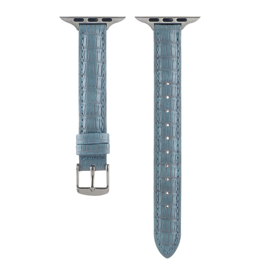 For Apple Watch SE 44mm Slim Crocodile Leather Watch Band(Light Blue) by bashfashion