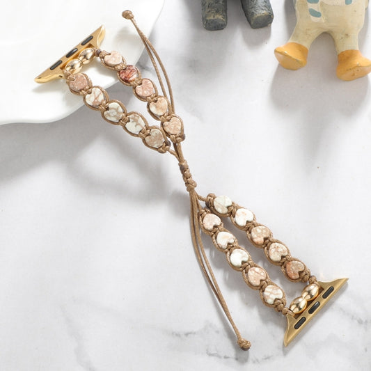 For Apple Watch SE 2022 44mm Heart Stones Drawstring Chain Watch Band(White Brown) by bashfashion