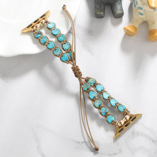 For Apple Watch Series 2 42mm Heart Stones Drawstring Chain Watch Band(Blue) by bashfashion
