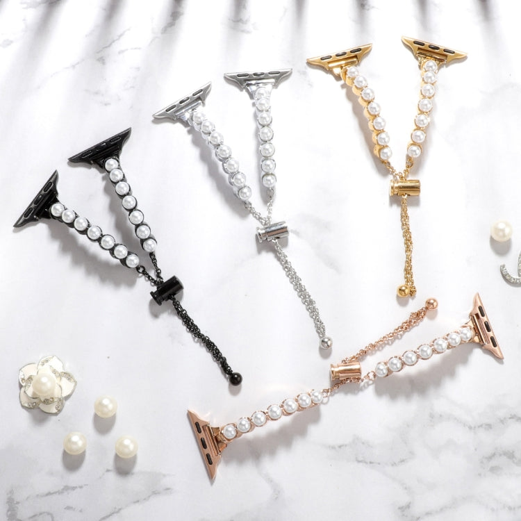 For Apple Watch Series 3 38mm Pearl Bracelet Metal Watch Band(Silver) by bashfashion