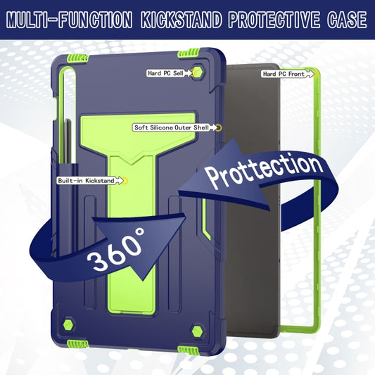 For Samsung Galaxy Tab S9 FE+ / S9+ T Holder Robot Silicone Hybrid PC Tablet Case(Navy Yellow Green) by bashfashion