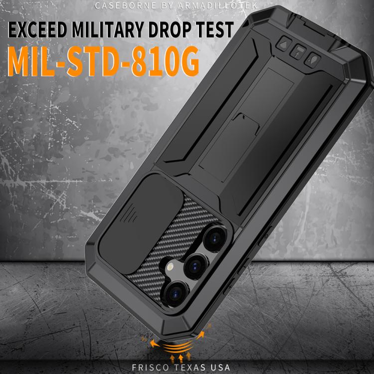 For Samsung Galaxy S25 5G R-JUST Sliding Camera Life Waterproof Holder Phone Case(Black) by R-JUST