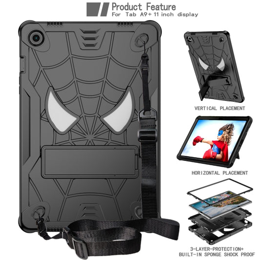 For Samsung Galaxy Tab A9+ Fold-Holder Spider Silicone Hybrid PC Tablet Case(Black) by bashfashion