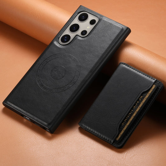 For Samsung Galaxy S23 Ultra 5G Denior Cowhide Texture Leather MagSafe Detachable Wallet Phone Case(Black) by Denior