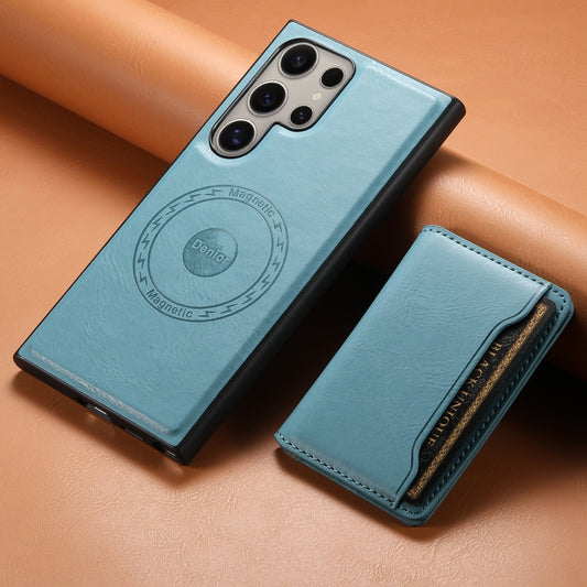 For Samsung Galaxy S24 Ultra 5G Denior Cowhide Texture Leather MagSafe Detachable Wallet Phone Case(Blue) by Denior