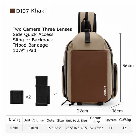 Cwatcun D107 Large Capacity Photography Backpack Shoulders Laptop Camera Bag, Size:22 x 36 x 16cm(Khaki) by Cwatcun