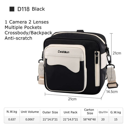 Cwatcun D118 Contrast Two Ways Backpack Cross-body Canera Bag, Size:21 x 21 x 14.5cm(Black) by Cwatcun
