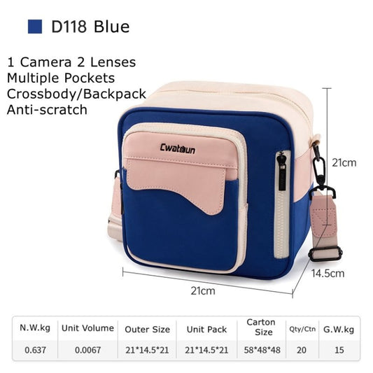 Cwatcun D118 Contrast Two Ways Backpack Cross-body Canera Bag, Size:21 x 21 x 14.5cm(Blue) by Cwatcun