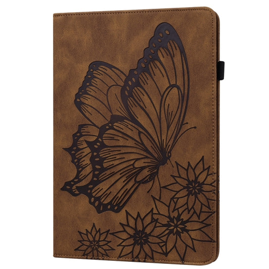 For Samsung Galaxy Tab S9 Ultra / S8 Ultra Big Butterfly Embossed Leather Tablet Case(Brown) by bashfashion