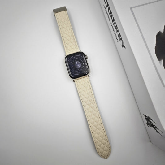 For Apple Watch Series 2 38mm Rhombus Pattern Magnetic Folding Buckle Leather Watch Band(Creamy White) by bashfashion