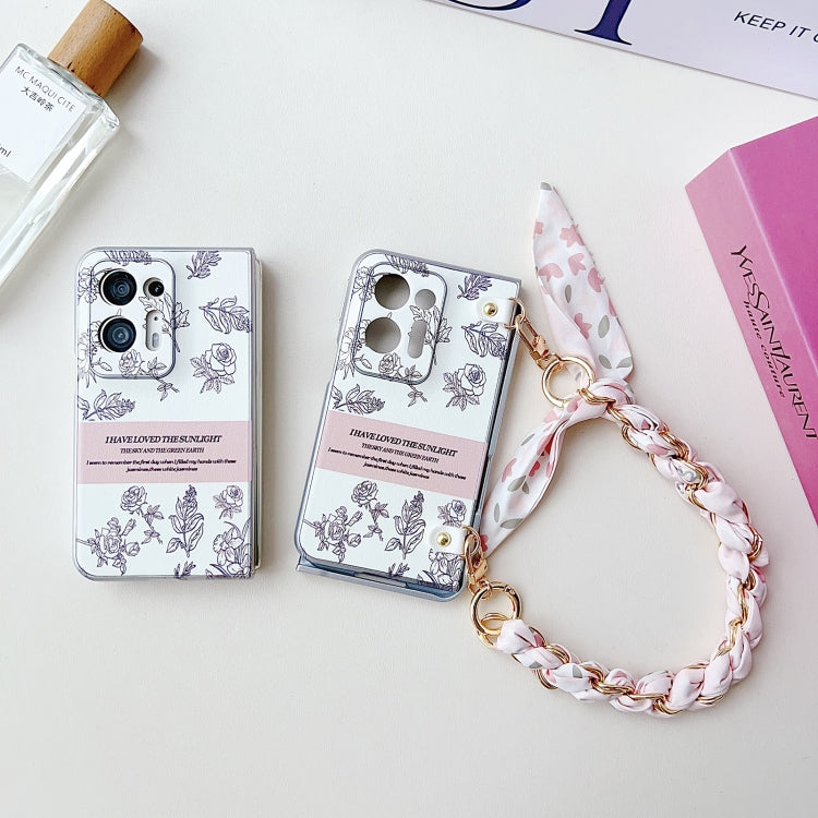 For OPPO Find N2 Pearlescent Paint Painted PC Phone Case with DIY Scarf Bracelet(Sketch Flower) by bashfashion