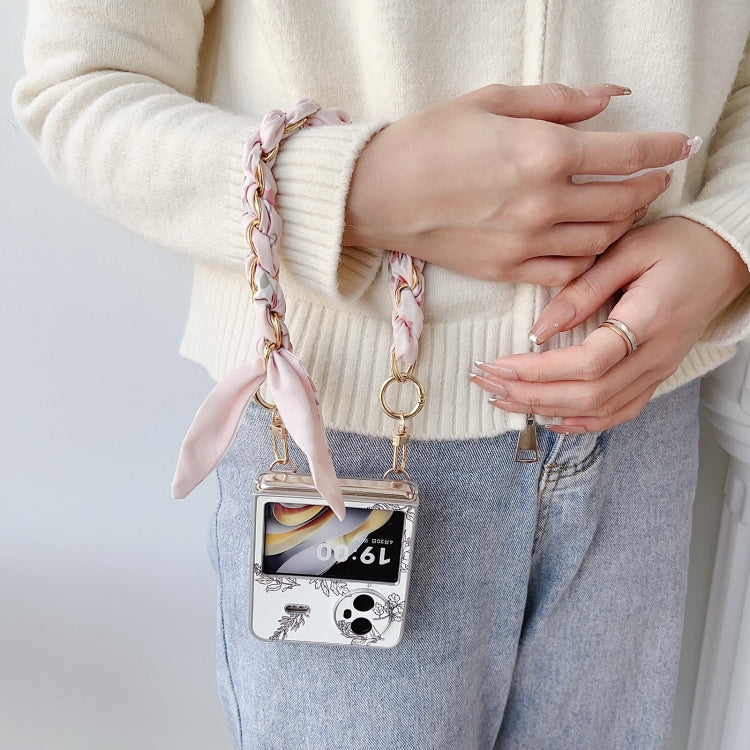 For vivo X Flip Pearlescent Paint Painted PC Phone Case with DIY Scarf Bracelet(Sketch Flower) by bashfashion