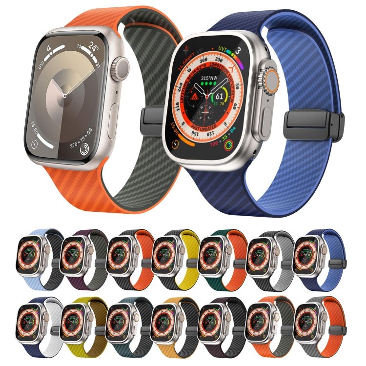 For Apple Watch SE 2023 44mm Carbon Fiber Magnetic Black Buckle Watch Band(Royal Blue White) by bashfashion