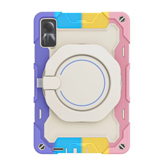 For Xiaomi Redmi Pad SE Armor Portable Rotating Ring Holder Silicone Tablet Case(Colorful Pink) by bashfashion