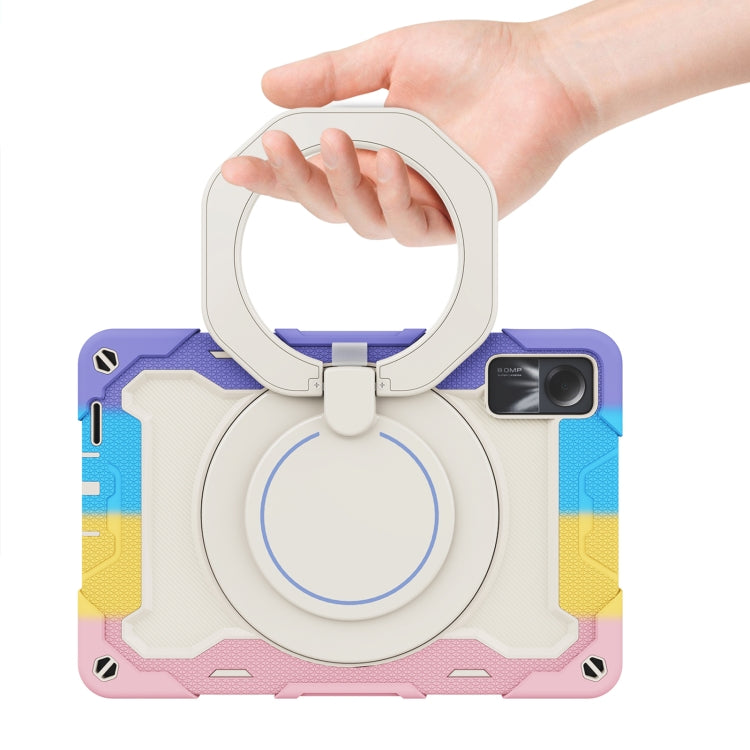 For Xiaomi Redmi Pad SE Armor Portable Rotating Ring Holder Silicone Tablet Case(Colorful Pink) by bashfashion