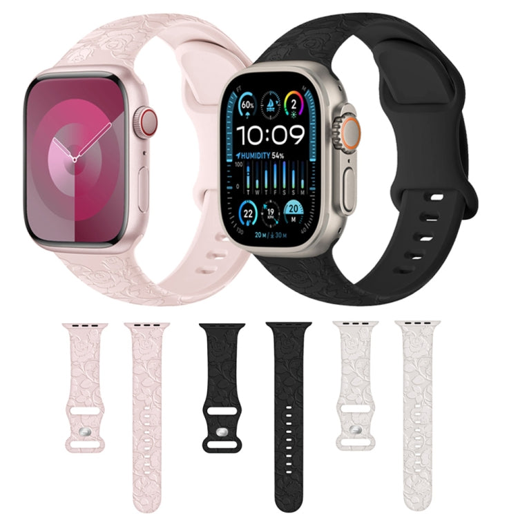 For Apple Watch SE 2023 44mm Rose Embossed Silicone Watch Band(Pink) by bashfashion