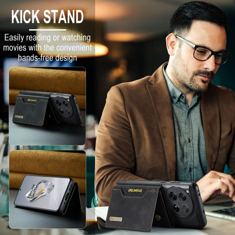 For OnePlus 12 DG.MING M2 Series 3-Fold Multi Card Bag + Magnetic Phone Case(Black) by DG.MING