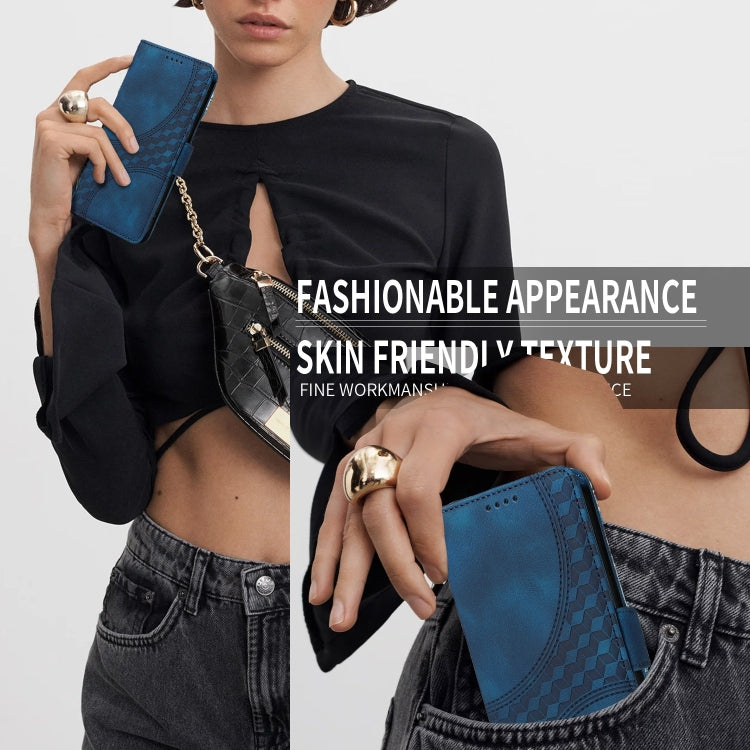 For iPhone SE 2024 Embossed Rhombus Starry Leather Phone Case(Blue) by bashfashion