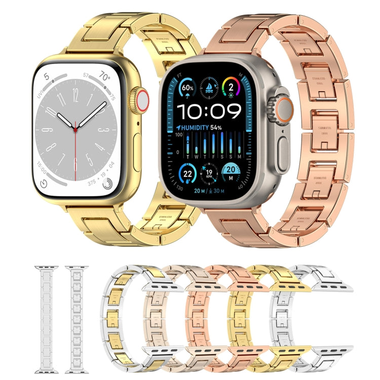 For Apple Watch Series 4 40mm H Slim Stainless Steel Watch Band(Silver Gold) by bashfashion