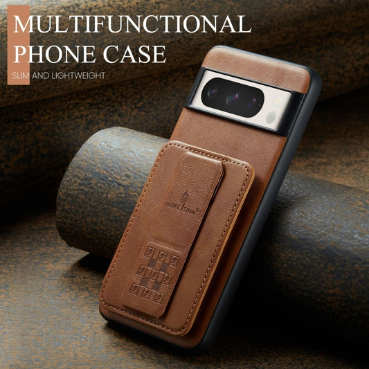 For Google Pixel 8 Pro Fierre Shann Oil Wax Cow Leather Card Holder Back Phone Case(Brown) by FIERRE SHANN