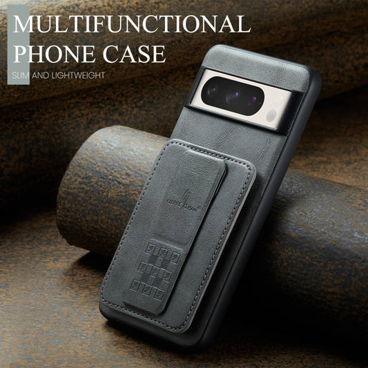 For Google Pixel 8 Fierre Shann Oil Wax Cow Leather Card Holder Back Phone Case(Grey) by FIERRE SHANN