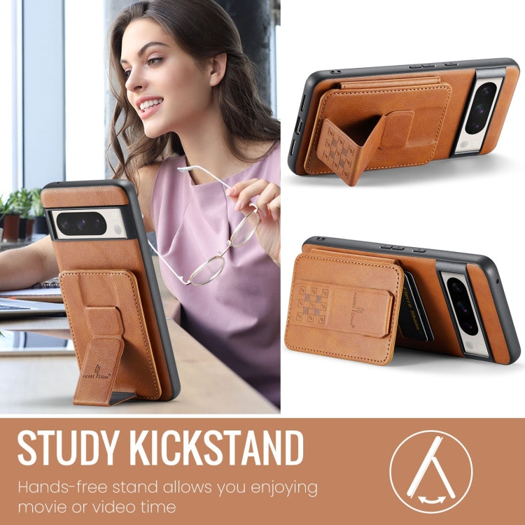 For Google Pixel 8 Fierre Shann Oil Wax Cow Leather Card Holder Back Phone Case(Brown) by FIERRE SHANN