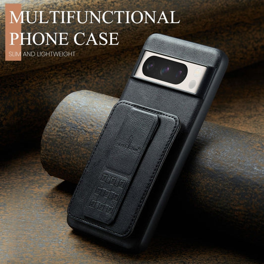 For Google Pixel 7 Fierre Shann Oil Wax Cow Leather Card Holder Back Phone Case(Black) by FIERRE SHANN