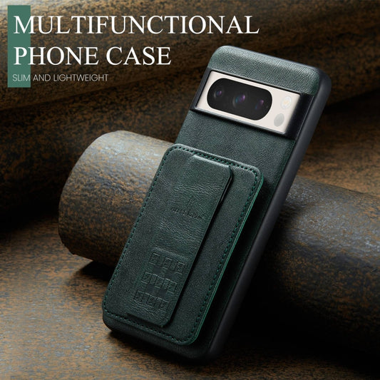 For Google Pixel 7 Fierre Shann Oil Wax Cow Leather Card Holder Back Phone Case(Green) by FIERRE SHANN