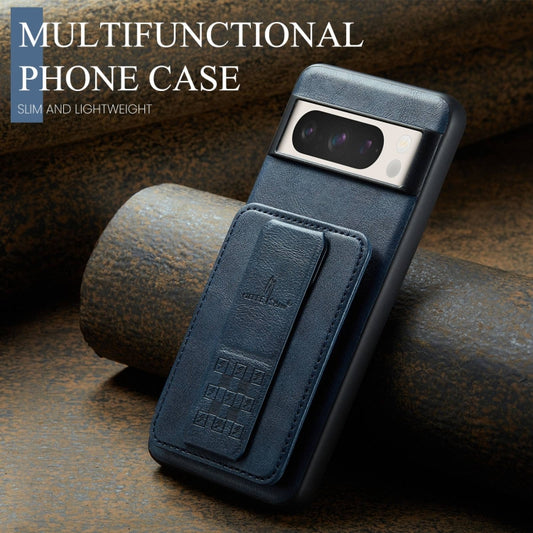 For Google Pixel 7 Fierre Shann Oil Wax Cow Leather Card Holder Back Phone Case(Blue) by FIERRE SHANN