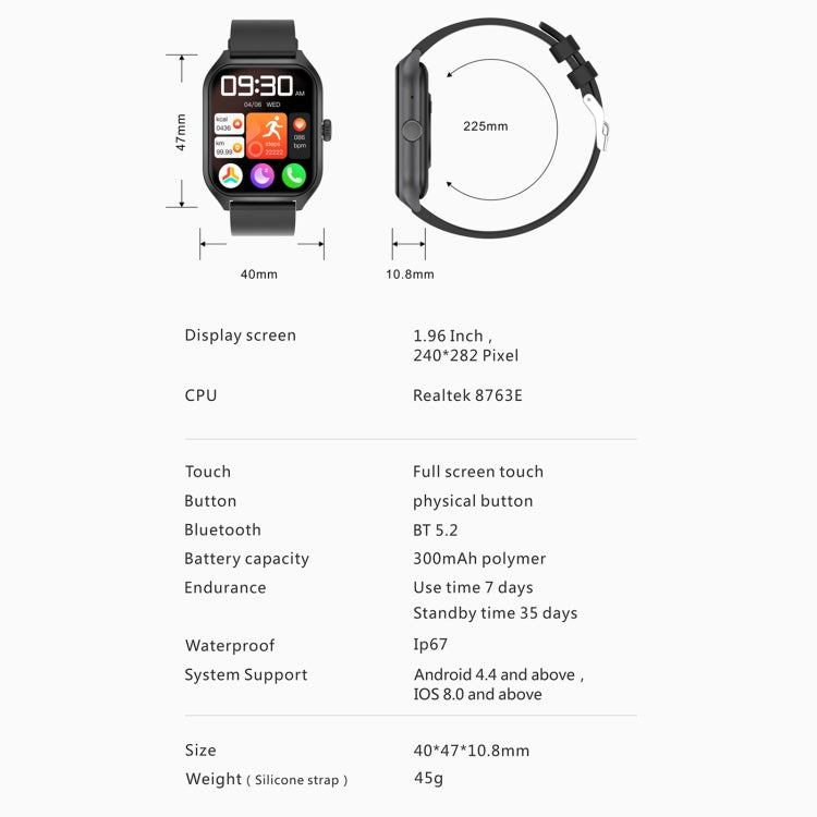 Qx5 1.96 inch BT5.2 Smart Sport Watch, Support Bluetooth Call / Sleep / Blood Oxygen / Temperature / Heart Rate / Blood Pressure Health Monitor(Blue) by bashfashion