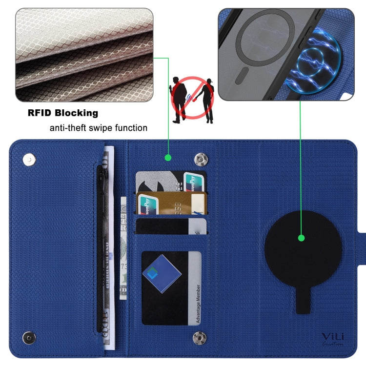 For Google Pixel 8 Pro ViLi GHB Series MagSafe Magnetic Zipper Leather Phone Case(Blue) by ViLi