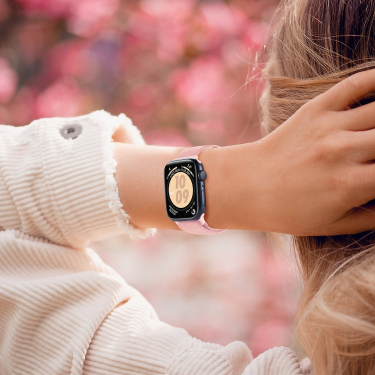 For Apple Watch Series 10 46mm Carbon Fiber Texture Snap Buckle Nylon Watch Band(Pink) by bashfashion