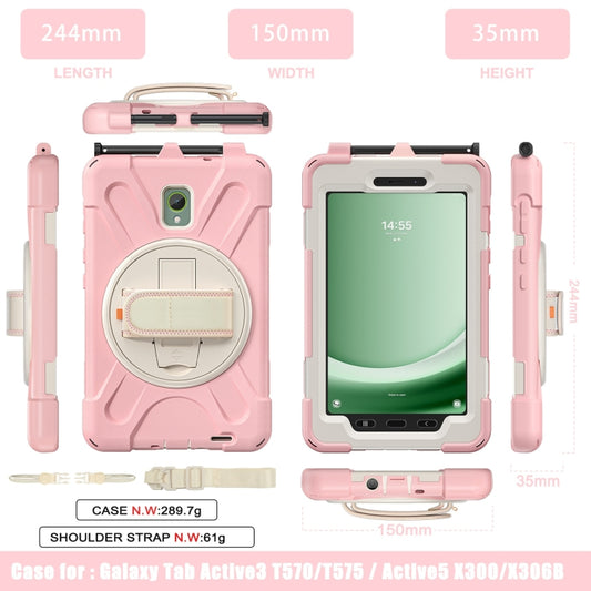 For Samsung Galaxy Tab Active5 X300 Rotary Grip Silicone Hybrid PC Tablet Case with Shoulder Strap(Pink) by bashfashion