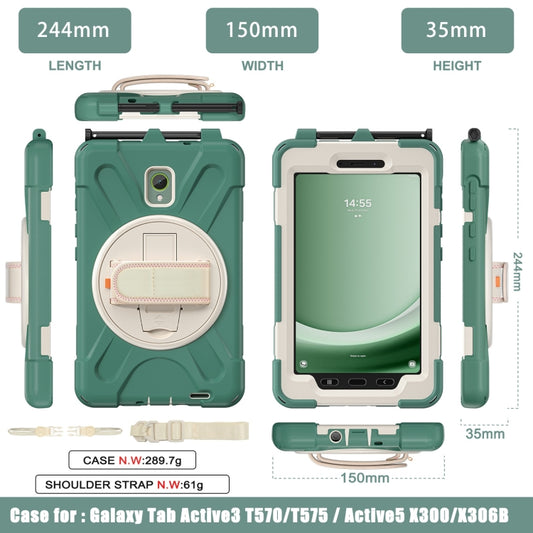 For Samsung Galaxy Tab Active5 X300 Rotary Grip Silicone Hybrid PC Tablet Case with Shoulder Strap(Emerald Green) by bashfashion