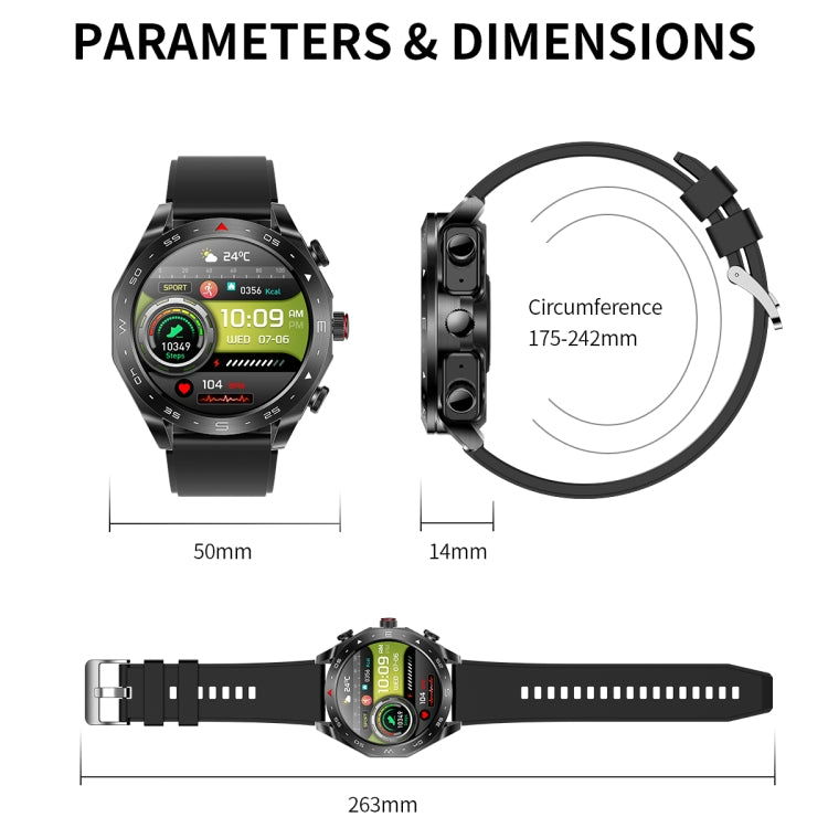 LEMFO T95 1.52 inch IPS Screen 2 in 1 Bluetooth Earphone Smart Watch Support Health Monitoring(Black) by LEMFO