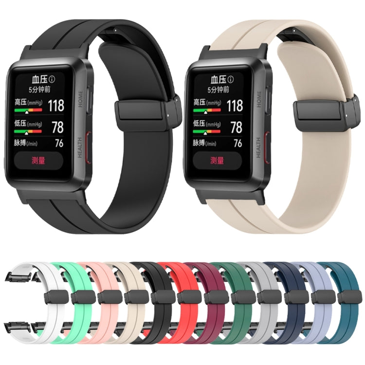 For Huawei Watch D Solid Color Folding Magnetic Buckle Silicone Watch Band(White) by bashfashion